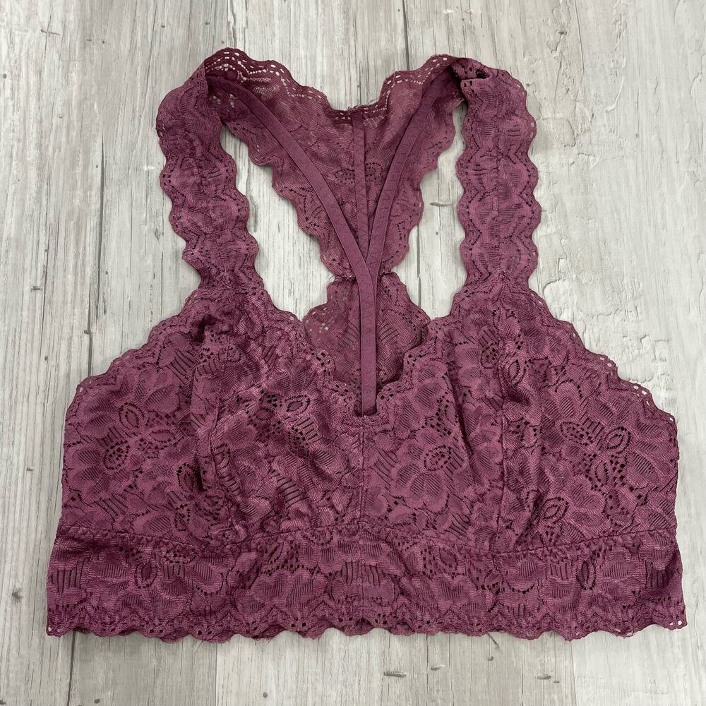 Felina Purple Lace Racerback Stretchy Bralette Bra Medium